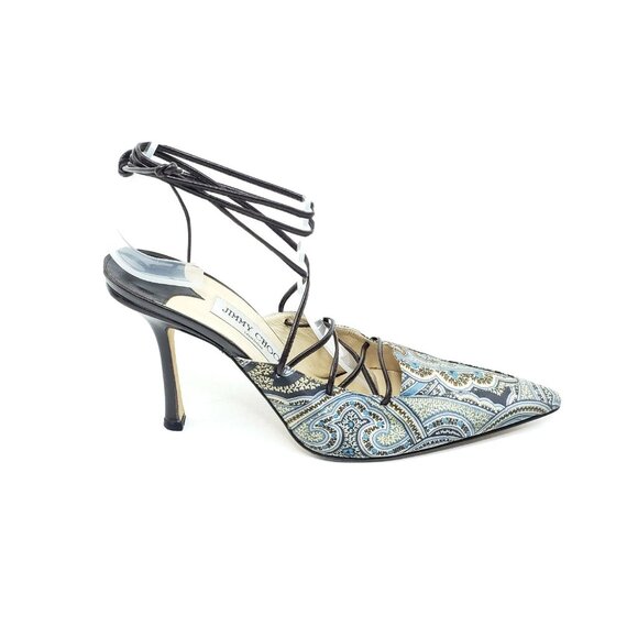 Jimmy Choo Jade Paisley Lace-Up Heels Brown Blue Leather Sole EUR 40 US 10 - Picture 6 of 9